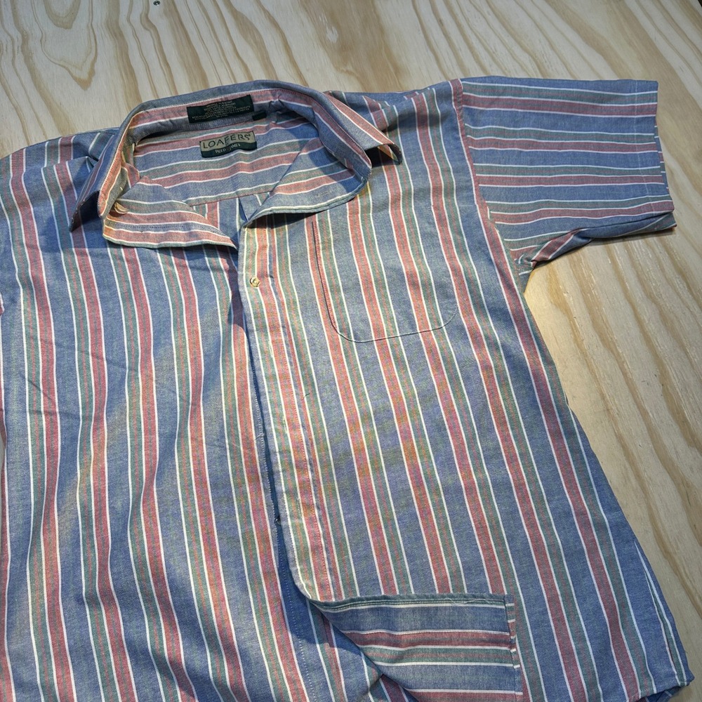 Loafers by Reed St James Mens Large Blue Red Striped Short Sleeve Button Down